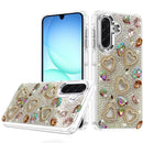 For Samsung A17 5G Luxury Crystal Heart Rhinestones Diamond Bling Hybrid Case - Multicolor