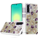 For Samsung Galaxy A27 Luxury Crystal Heart Rhinestones Diamond Bling Hybrid Case - Purple