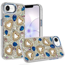 For Samsung Galaxy A27 Luxury Crystal Heart Rhinestones Diamond Bling Hybrid Case - Blue