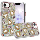 For Samsung Galaxy A27 Luxury Crystal Heart Rhinestones Diamond Bling Hybrid Case - Rose Gold