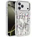 For iPhone 17 Pro Max Lavished Floral Butterfly Bling Stones Hybrid Case - Silver