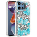 Motorola Moto G 5G 2025 Lavished Floral Butterfly Bling Stones Hybrid Case - Blue