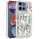 Motorola Moto G 5G 2025 Lavished Floral Butterfly Bling Stones Hybrid Case - Silver