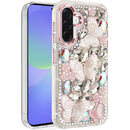 For Samsung Galaxy A37 Lavished Floral Butterfly Bling Stones Hybrid Case - Pink