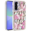 For Samsung Galaxy A37 Lavished Floral Butterfly Bling Stones Hybrid Case - Purple