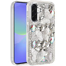 For Samsung Galaxy A37 Lavished Floral Butterfly Bling Stones Hybrid Case - Silver