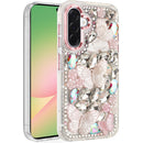 For Samsung Galaxy A57 Lavished Floral Butterfly Bling Stones Hybrid Case - Pink