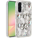 For Samsung Galaxy A57 Lavished Floral Butterfly Bling Stones Hybrid Case - Silver