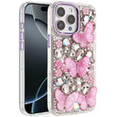 iPhone 16 Pro Max 6.9 Lavished Floral Butterfly Bling Stones Hybrid Case - Purple