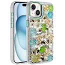 For iPhone 15 Muti-Color Rose Bling Stones Ornaments Case - Green
