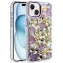 For iPhone 15 Muti-Color Rose Bling Stones Ornaments Case - Purple