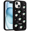 For iPhone 15 / iPhone 14 / iPhone 13 Fashionable Silicone Case Daisy Bloom Design - Black