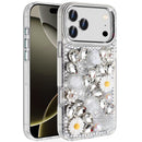 For iPhone 17 Pro Max Spectacular Full Bling Stones Glitter HQ Hybrid Floral Series - White