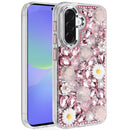 For Samsung Galaxy A37 Spectacular Full Bling Stones Glitter HQ Hybrid Floral Series - Pink