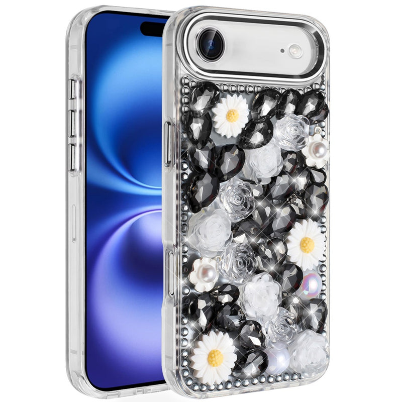 iPhone 17 Air Spectacular Full Bling Stones Glitter HQ Hybrid Floral Series - Black