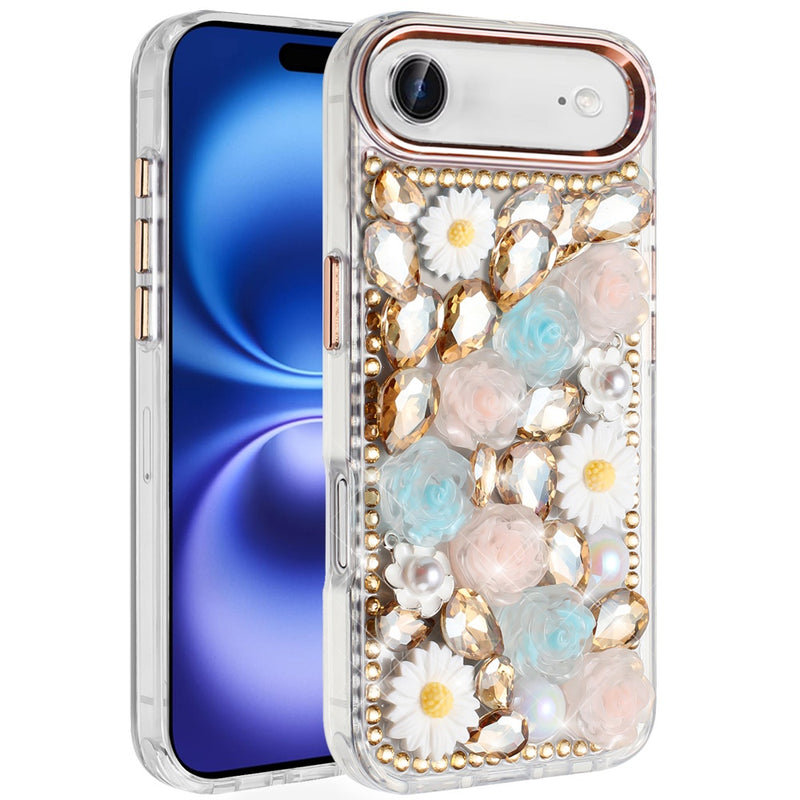 iPhone 17 Air Spectacular Full Bling Stones Glitter HQ Hybrid Floral Series - Gold