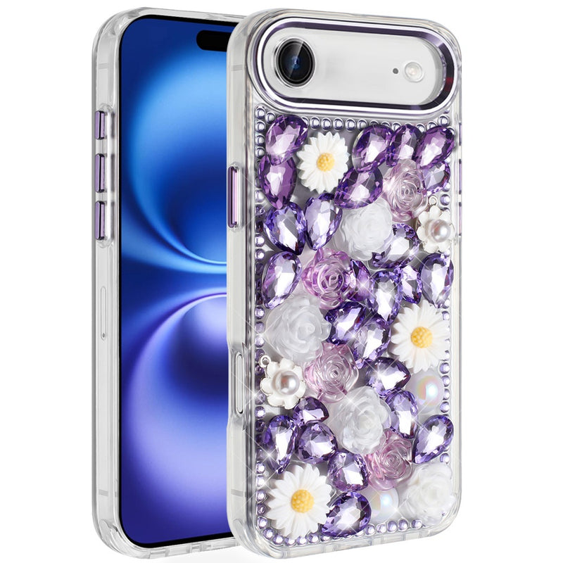 iPhone 17 Air Spectacular Full Bling Stones Glitter HQ Hybrid Floral Series - Purple