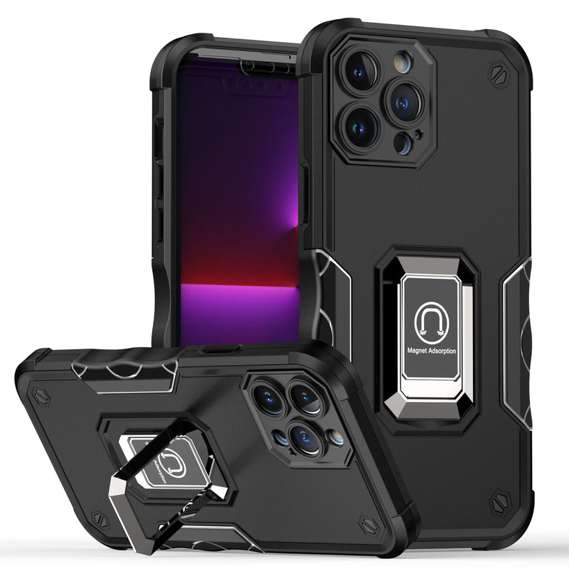 iPhone 15 Pro Max OPTIMUM Magnetic Ring Stand Hybrid Case Cover - Black