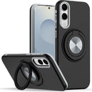 Samsung Galaxy s25 Edge Metal CD Pattern Matte Finished Hybrid with Rotational Ring [Car Mount Friendly] Case - Black