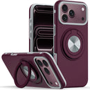 For Apple iPhone 18 Pro Max Metal CD Pattern Matte Finished Hybrid with Rotational Ring [Car Mount Friendly] Case - Dark Cherry