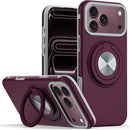 For Apple iPhone 18 Pro Metal CD Pattern Matte Finished Hybrid with Rotational Ring [Car Mount Friendly] Case - Dark Cherry