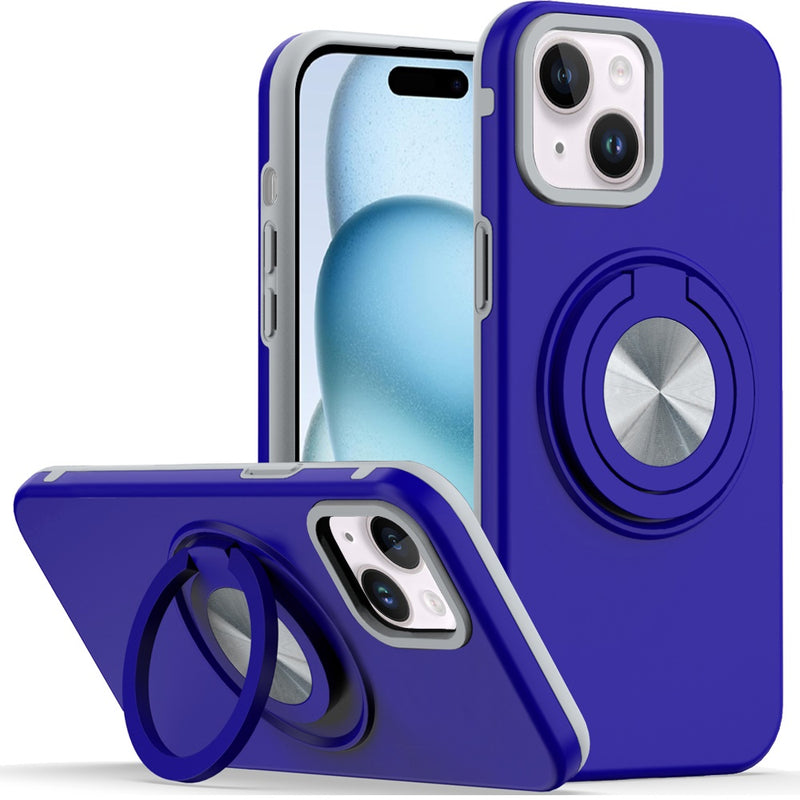 iPhone 15 6.1 Metal CD Pattern Matte Finished Hybrid with Rotational Ring [Car Mount Friendly] Case - Blue