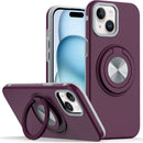 For iPhone 15 Metal CD Pattern Matte Finished Hybrid with Rotational Ring [Car Mount Friendly] Case - Dark Cherry