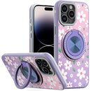 iPhone 14 PRO MAX 6.7" Metal Diamond CD Pattern Design Matte Finished Hybrid with Rotational Ring [Car Mount Friendly] Case - Floral B
