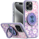 iPhone 15 Pro Max Metal Diamond CD Pattern Design Matte Finished Hybrid with Rotational Ring [Car Mount Friendly] Case - Floral B