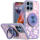 Motorola Moto G 5G 2025 Metal Diamond CD Pattern Design Matte Finished Hybrid with Rotational Ring [Car Mount Friendly] Case - Floral B