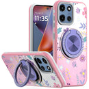 Motorola Moto G 5G 2025 Metal Diamond CD Pattern Design Matte Finished Hybrid with Rotational Ring [Car Mount Friendly] Case - Floral C