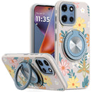 Motorola Moto G 5G 2025 Metal Diamond CD Pattern Design Matte Finished Hybrid with Rotational Ring [Car Mount Friendly] Case - Floral E