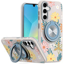 Samsung A16 5G Metal Diamond CD Pattern Design Matte Finished Hybrid with Rotational Ring [Car Mount Friendly] Case - Floral E