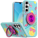 Samsung A16 5G Metal Diamond CD Pattern Design Matte Finished Hybrid with Rotational Ring [Car Mount Friendly] Case - Pineapple