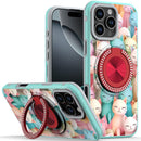 iPhone 16 Pro Max 6.9 inch Metal Diamond CD Pattern Design Matte Finished Hybrid with Rotational Ring [Car Mount Friendly] Case - Cats