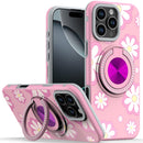 iPhone 16 Pro Max 6.9 inch Metal Diamond CD Pattern Design Matte Finished Hybrid with Rotational Ring [Car Mount Friendly] Case - Floral D