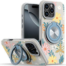 iPhone 16 Pro Max 6.9 inch Metal Diamond CD Pattern Design Matte Finished Hybrid with Rotational Ring [Car Mount Friendly] Case - Floral E