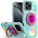 iPhone 16 Pro Max 6.9 inch Metal Diamond CD Pattern Design Matte Finished Hybrid with Rotational Ring [Car Mount Friendly] Case - Pineapple