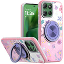 Motorola Moto G Power 5G 2025 Metal Diamond CD Pattern Design Matte Finished Hybrid with Rotational Ring [Car Mount Friendly] Case - Floral C