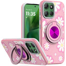 Motorola Moto G Power 5G 2025 Metal Diamond CD Pattern Design Matte Finished Hybrid with Rotational Ring [Car Mount Friendly] Case - Floral D