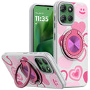 Motorola Moto G Power 5G 2025 Metal Diamond CD Pattern Design Matte Finished Hybrid with Rotational Ring [Car Mount Friendly] Case - Hearts