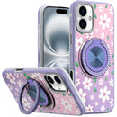 iPhone 16 Plus 6.7 inch Metal Diamond CD Pattern Design Matte Finished Hybrid with Rotational Ring [Car Mount Friendly] Case - Floral B