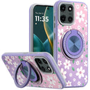Moto G Stylus 5G 2025 Metal Diamond CD Pattern Design Matte Finished Hybrid with Rotational Ring [Car Mount Friendly] Case - Floral B
