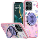Moto G Stylus 5G 2025 Metal Diamond CD Pattern Design Matte Finished Hybrid with Rotational Ring [Car Mount Friendly] Case - Floral C
