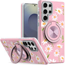 Samsung s25 Ultra Metal Diamond CD Pattern Design Matte Finished Hybrid with Rotational Ring [Car Mount Friendly] Case - Floral A