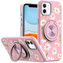 iPhone 11 (XI6.1) Metal Diamond CD Pattern Design Matte Finished Hybrid with Rotational Ring [Car Mount Friendly] Case - Floral A