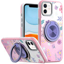 iPhone 11 (XI6.1) Metal Diamond CD Pattern Design Matte Finished Hybrid with Rotational Ring [Car Mount Friendly] Case - Floral C