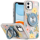 iPhone 11 (XI6.1) Metal Diamond CD Pattern Design Matte Finished Hybrid with Rotational Ring [Car Mount Friendly] Case - Floral E