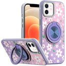 iPhone 12 6.1 & iPhone 12 Pro Metal Diamond CD Pattern Design Matte Finished Hybrid with Rotational Ring [Car Mount Friendly] Case - Floral B