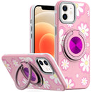 iPhone 12 6.1 & iPhone 12 Pro Metal Diamond CD Pattern Design Matte Finished Hybrid with Rotational Ring [Car Mount Friendly] Case - Floral D